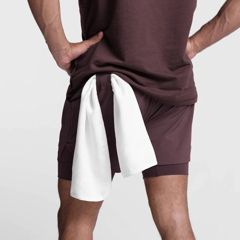 Men's 2-in-1 Running Shorts Quick Dry Gym Sports Shorts Double Layer Breathable Beach Fitness Inner Lining Summer 2025