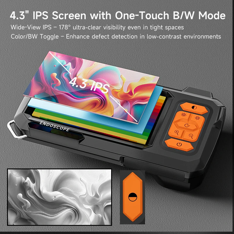 Endoscope Borescope 4.3" IPS Screen IP67 Waterproof Plumbing Camera 8MM Probe 2M-100M Single Dual Camera with Adjustable LEDs
