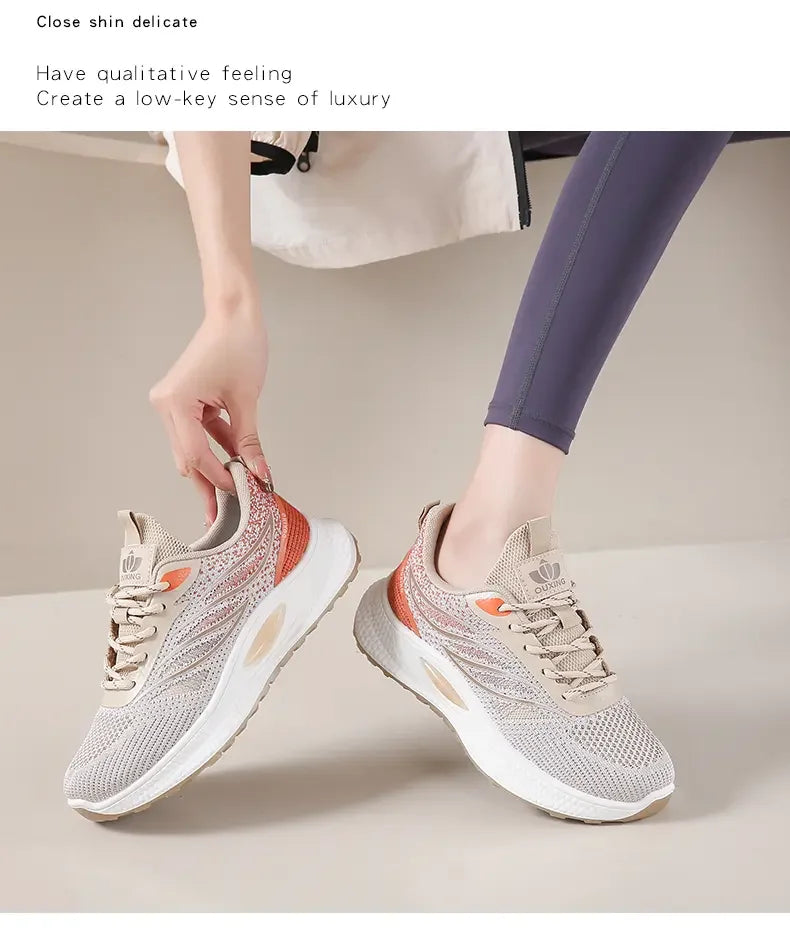 Spring Women New Mesh Lightweight Sports Breath Lace Up Fitness Comfortable Thick Soled Casual Running Shoes Tenis Masculino