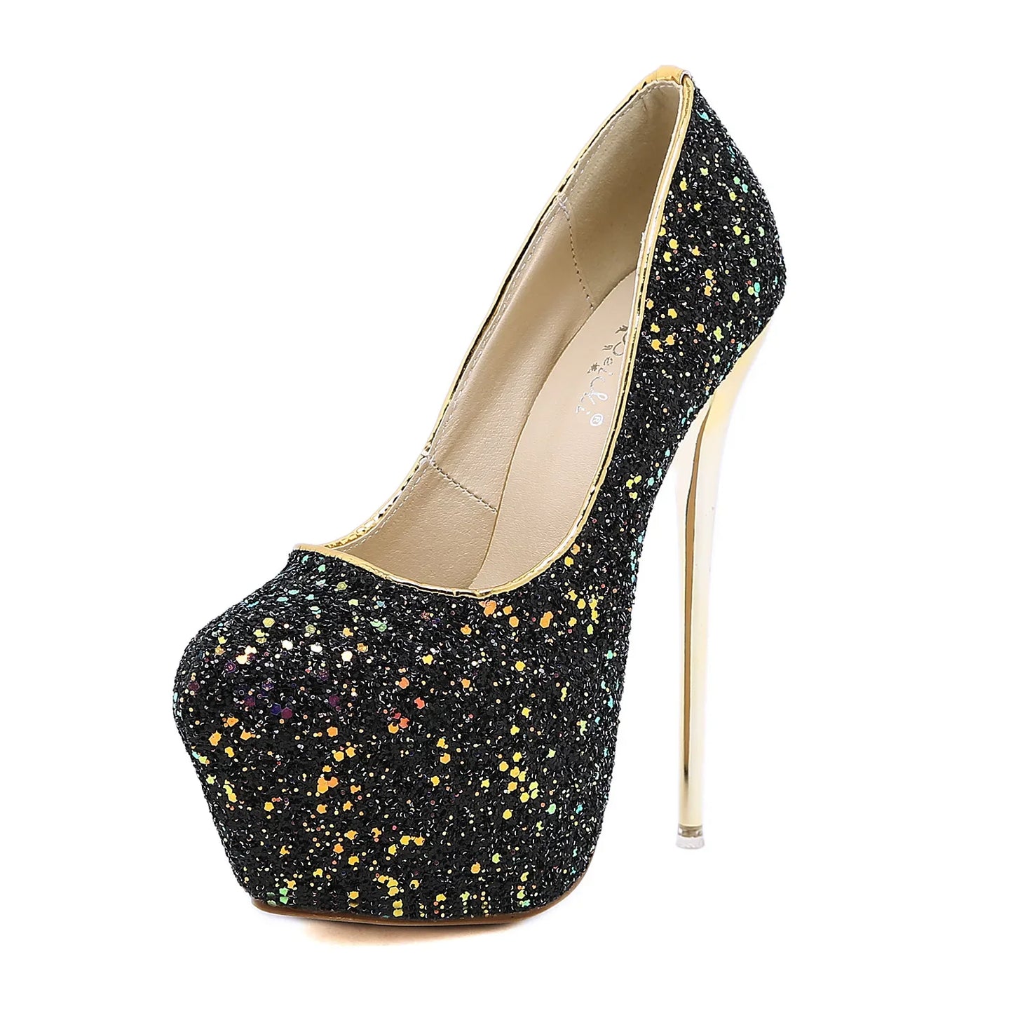 Comemore Sexy Size 34 43 44 45 Bling Sequins High Heels Pumps Platform Fashion Striptease Women's Heel Shoes Summer Slip-On 2025