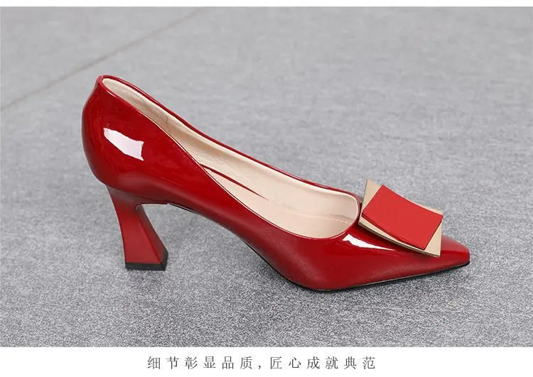Chunky Platform Pumps Women Pointed Toe  Single Shoes Spring Autumn High Heels Woman Ankle Buckle Thick Heeled  Shoes
