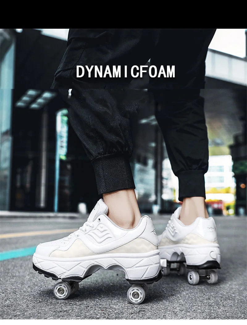 Parkour Shoes 4 Wheels Deformation Roller Skating Shoes Kids Adults Unisex Sneakers Street Urban Fitness FSK Quad Skating Shoes