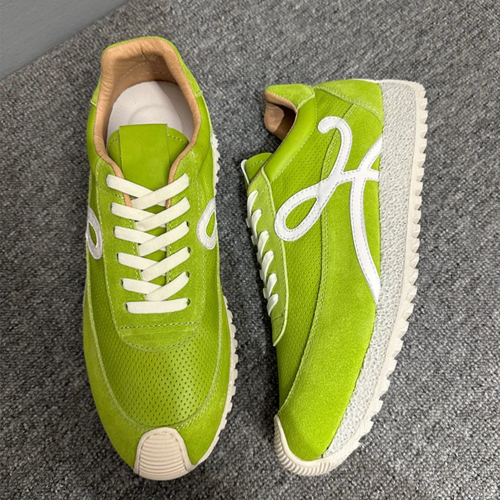QHCCID Handmade Cowhide Breathable Shoes Sneakers Training Soft Sole Shoes