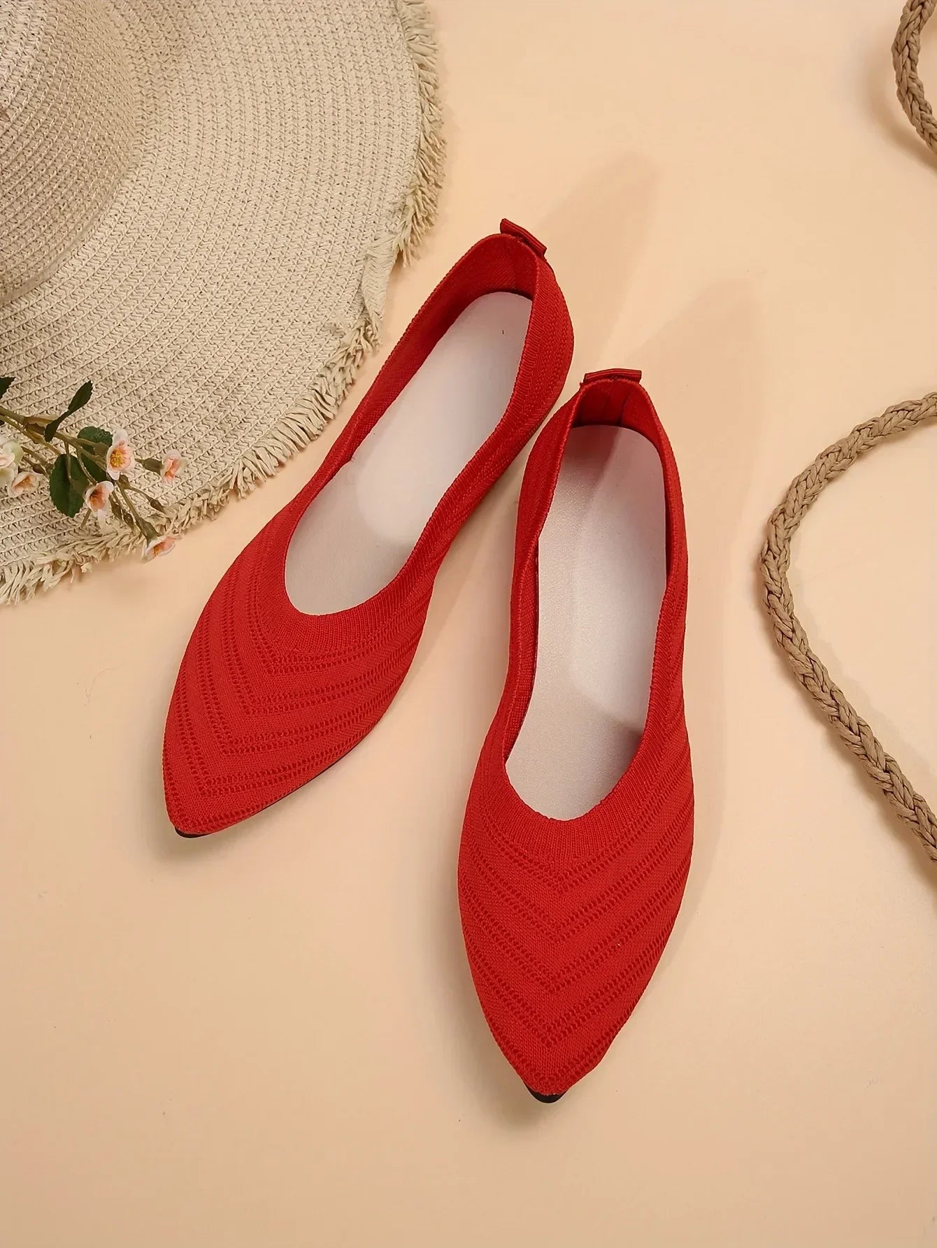 Women's Pointed Toe Flat Shoes Solid Color Knitted Slip on Shoes Casual Breathable Ballet Flats Women Flat Shoes Loafers Women