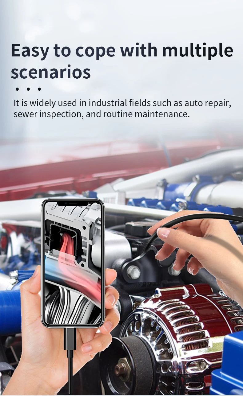 Dodosee 1440p HD Endoscope 3 in 1 Car Inspection Borescope Mini Camera 8mm Lens for Iphone IOS Smart Phone Android Pad Type C