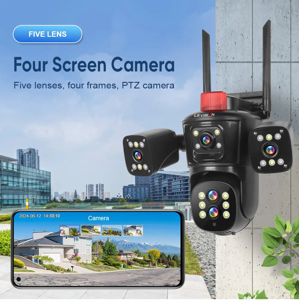 LS VISION 10K 20MP Four Screens WiFi PTZ Camera 10X Optical Zoom Auto Tracking Humanoid Detection CCTV Security Cameras Outdoor