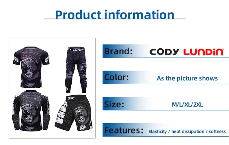 Sublimation Print Compression UV Protection Jersey + MMA Boxing Pants Workout Sport Suit Men Jiu Jitsu Fitness Rash Guard Sets