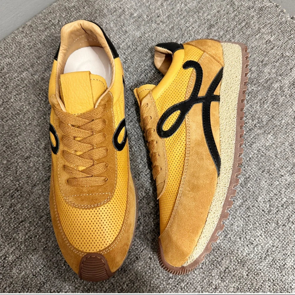 QHCCID Handmade Cowhide Breathable Shoes Sneakers Training Soft Sole Shoes