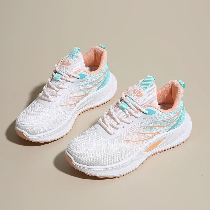 Spring Women New Mesh Lightweight Sports Breath Lace Up Fitness Comfortable Thick Soled Casual Running Shoes Tenis Masculino