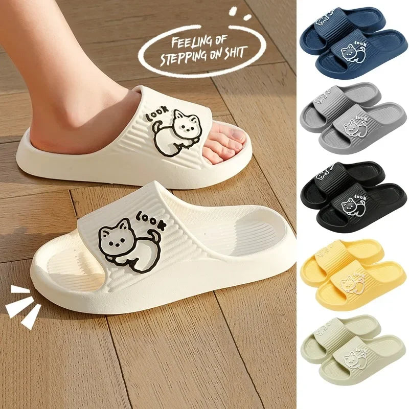 2024 Summer Women Slippers Bath Thick Platform Non-Slip Home Cat Cartoon Flip Flops Beach Sandals Ladies Slides Indoor Outdoor