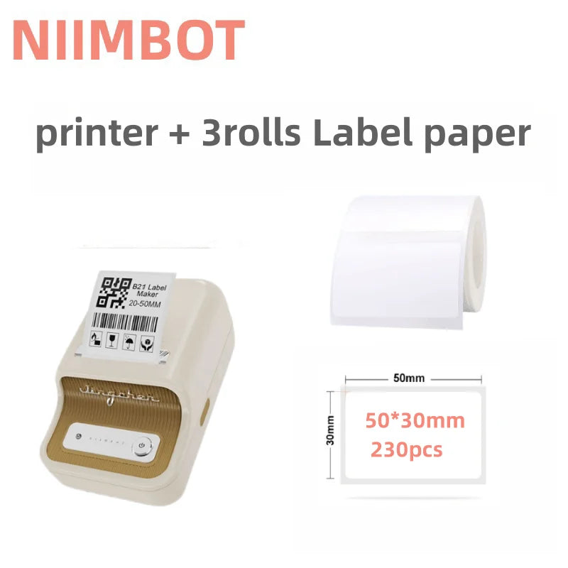NIIMBOT B21 Label Printer Portable Wir-eless Bluetooth Thermal Label Maker Sticker Printer Label paper