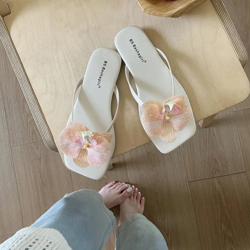 Casual Sweet Butterfly Orchid Slipper Elegant Summer Flower Flip Flops Out Wear Vacation Women's Sandals Outdoor