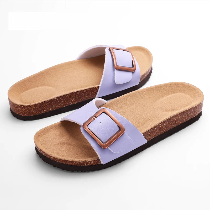 KIDMI Cork Clogs Slippers For Women Cork Footbed Beach Sandals Outdoor Suede Clogs Sandals With Adjustable Buckle Men Sandals