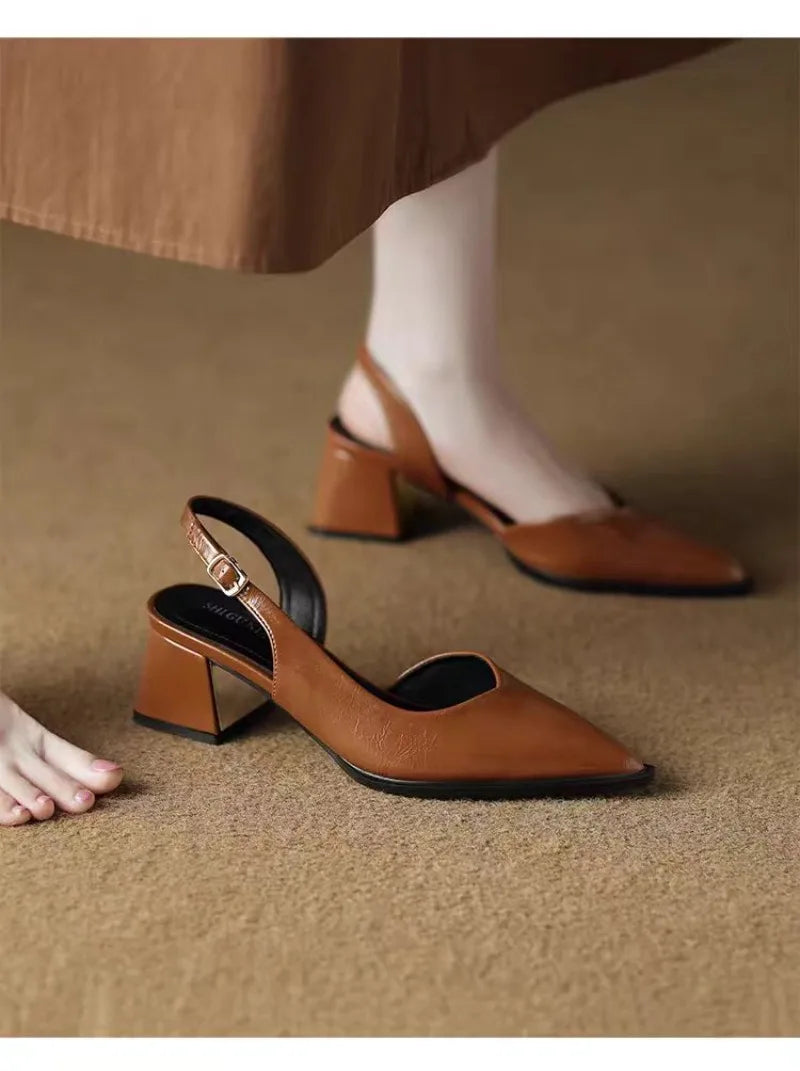 High Heels Sandals Woman Pointed Toe Heeled Shoes Shallow 2025 Summer Trend Loafers Slingback Shoes Elegant Dress Pumps Mujer