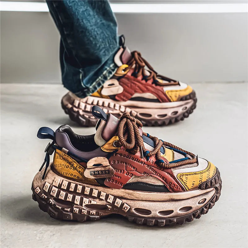 Retro Autumn Low-top Thick-sole Dad Shoes Men's Fashionable Breathable Comfortable Casual Shoes  Outdoor Walking Fitness Youth