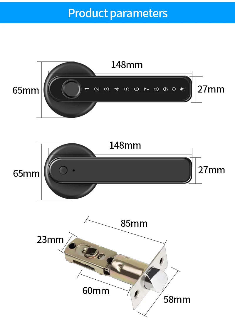 Smart Door Lock Handle With Fingerprint Key card Digital Door Lock Keypad Key Entry electronic lock Mobile APP Control