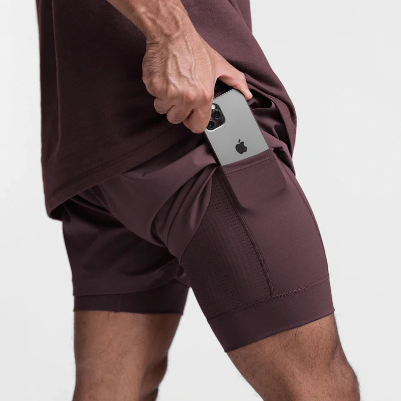 Men's 2-in-1 Running Shorts Quick Dry Gym Sports Shorts Double Layer Breathable Beach Fitness Inner Lining Summer 2025