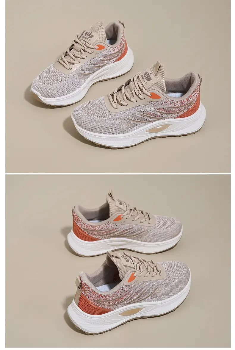Spring Women New Mesh Lightweight Sports Breath Lace Up Fitness Comfortable Thick Soled Casual Running Shoes Tenis Masculino