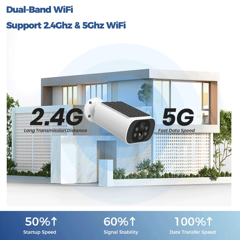 ALEVIO Solar Camera Outdoor WIFI  Wireless Security Cam 2.5K Ultra Standby Time PIR Light Color Night Vision AI Detect CCTV Cam