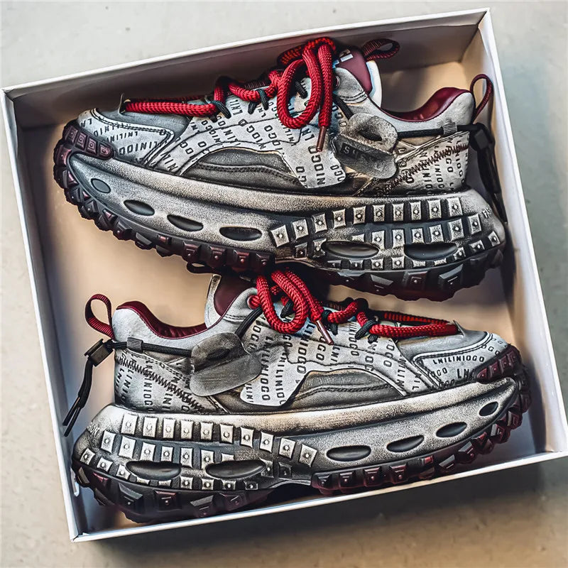 Retro Autumn Low-top Thick-sole Dad Shoes Men's Fashionable Breathable Comfortable Casual Shoes  Outdoor Walking Fitness Youth