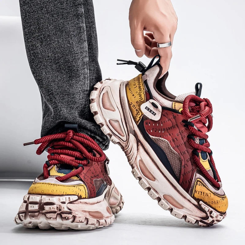 Retro Autumn Low-top Thick-sole Dad Shoes Men's Fashionable Breathable Comfortable Casual Shoes  Outdoor Walking Fitness Youth