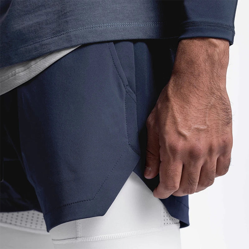 Men's 2-in-1 Running Shorts Quick Dry Gym Sports Shorts Double Layer Breathable Beach Fitness Inner Lining Summer 2025