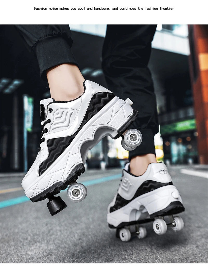 Parkour Shoes 4 Wheels Deformation Roller Skating Shoes Kids Adults Unisex Sneakers Street Urban Fitness FSK Quad Skating Shoes