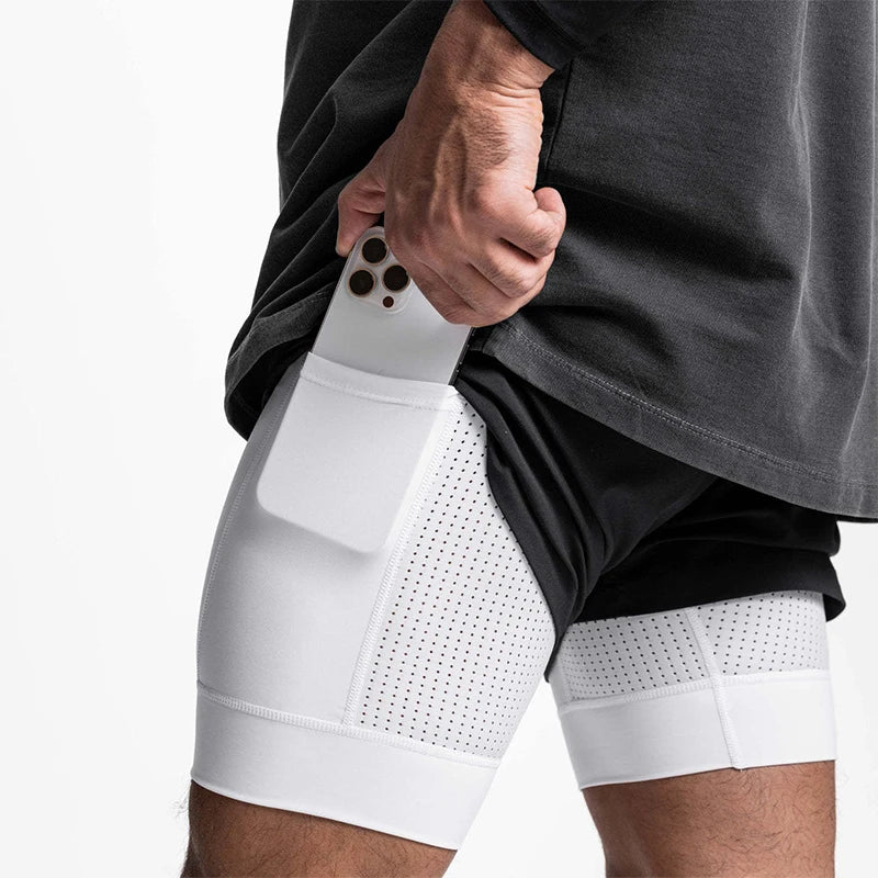 Men's 2-in-1 Running Shorts Quick Dry Gym Sports Shorts Double Layer Breathable Beach Fitness Inner Lining Summer 2025