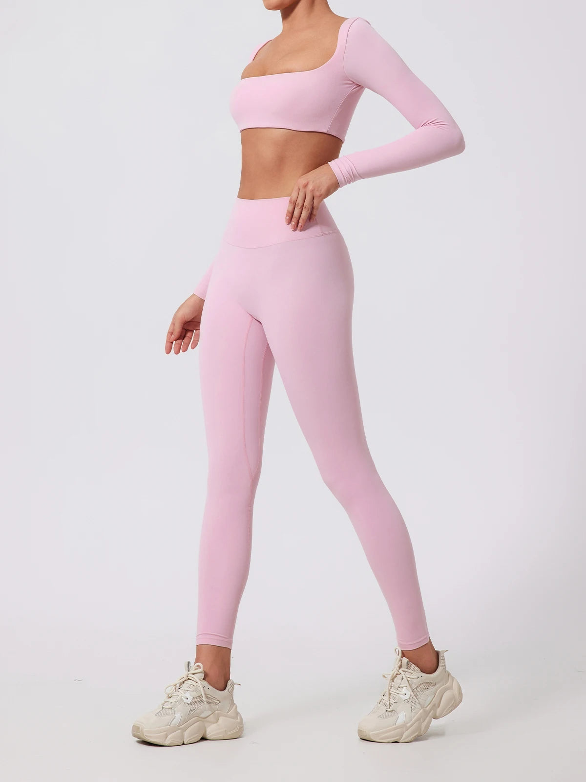 Hearuisavy Summer Quick Dry Square Neck Activewear Women Gym Top Fitness Sports Crop Top Female Casual Long Sleeve Yoga Clothes