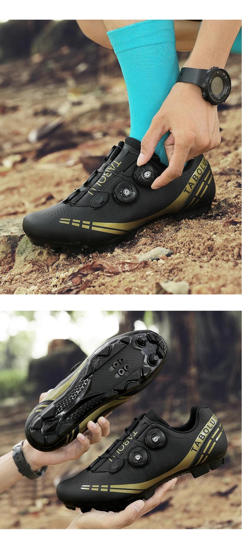 Double Buckle Cycling Shoes Men Women Nylon Bike Riding Shoes Mountain Road Bicycle Sneakers Cycling Fitness Training Shoes Male