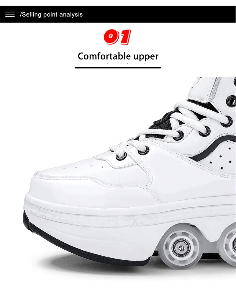 Parkour Shoes 4 Wheels Deformation Roller Skating Shoes Kids Adults Unisex Sneakers Street Urban Fitness FSK Quad Skating Shoes