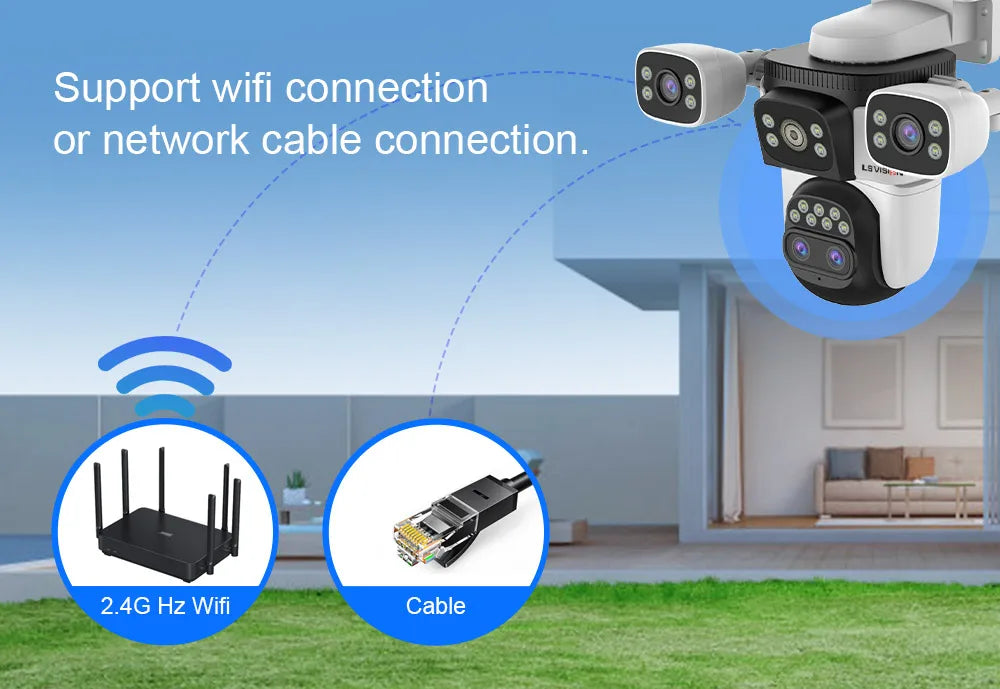 LS VISION 20MP 3*Screens Home Surveillance Wifi Camera 10X Zoom Outdoor Surveillance Camera Ip PTZ Auto Tracking Security Cctv