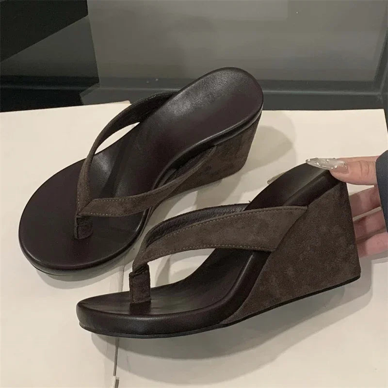 Summer Leopard Print Slides Clip Toe Platform sandals Wedges Women Slippers Fashion Thick Bottom High Heels Flip Flops Shoes