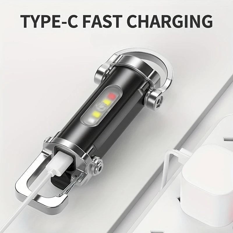 Mini Keychain Flashlight Rechargeable Pocket COB Working Light Outdoor Hook Emergency Warning Light for Camping Walking Hiking