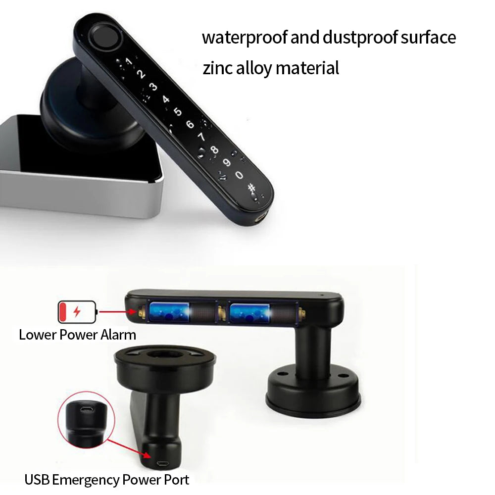Smart Door Lock Handle With Fingerprint Key card Digital Door Lock Keypad Key Entry electronic lock Mobile APP Control