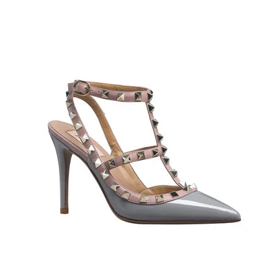 2025 Summer Brand Leather Women's Sandals Classic Rivet Gladiator High Heels Sexy Luxury Pumps Wedding Party Pointed toe Shoes