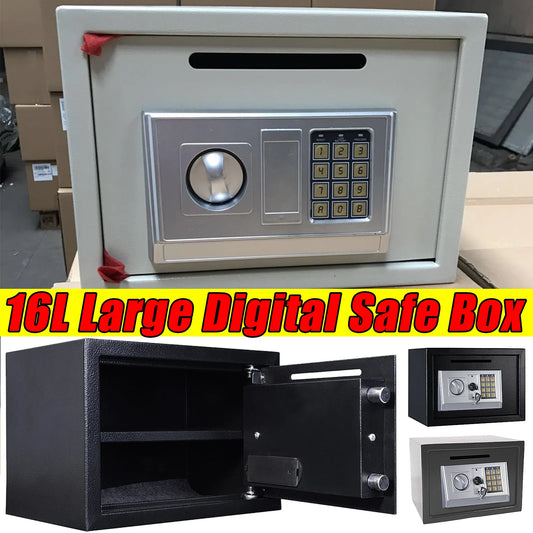 16L Large Security Box Electronic Digital Steel Safe Home Office Money Cash Safety Box Electronic Security - 2 Lock Types 2 Keys