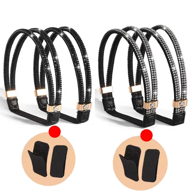 1/2Pairs Rhinestone High Heels Shoes Band Anti-loose Women Diamond Shoelaces Anti-drop Heel Straps Belt Drill Elastic Fixed Belt