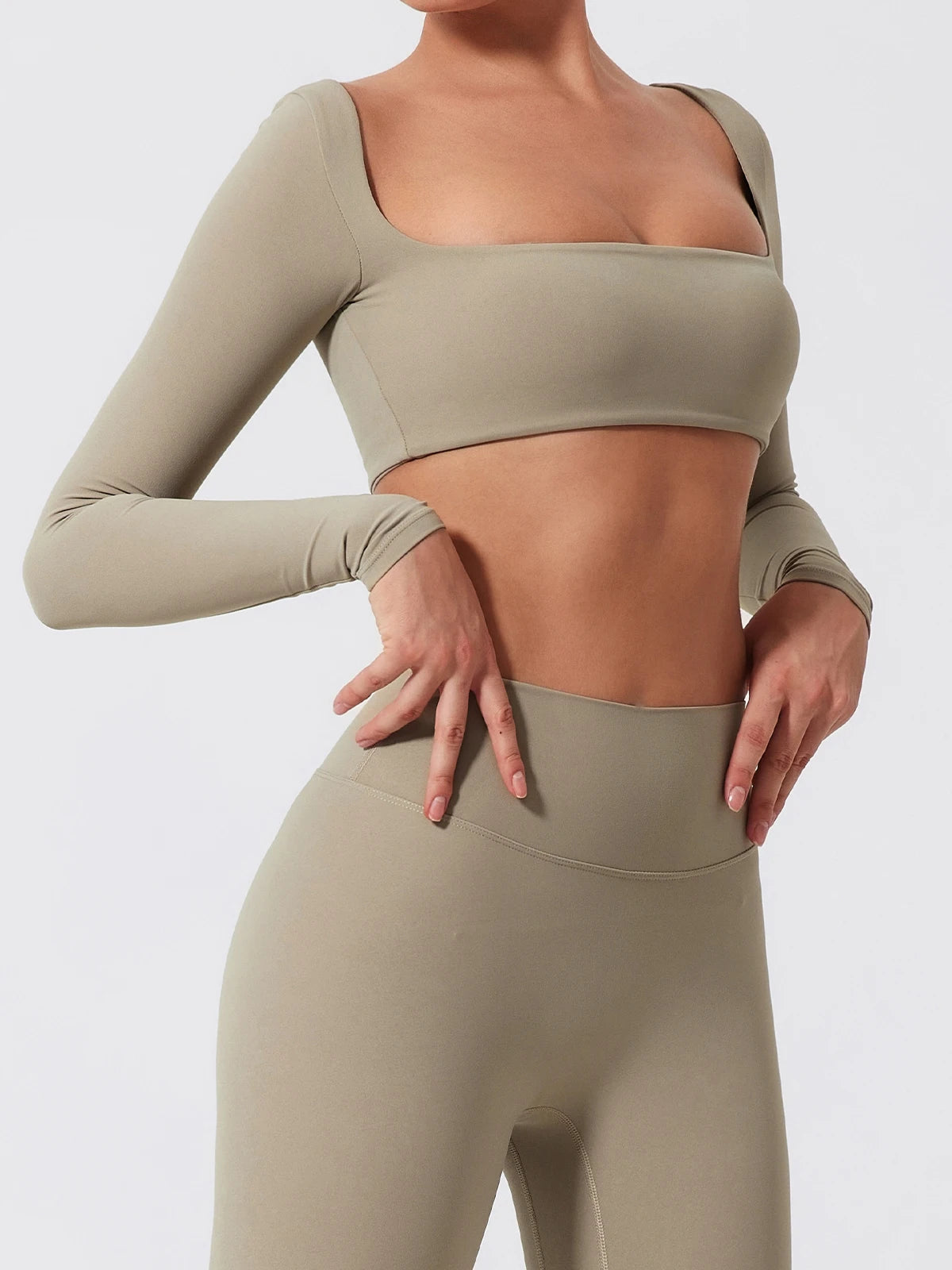 Hearuisavy Summer Quick Dry Square Neck Activewear Women Gym Top Fitness Sports Crop Top Female Casual Long Sleeve Yoga Clothes