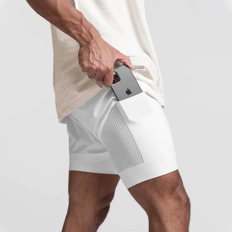 Men's 2-in-1 Running Shorts Quick Dry Gym Sports Shorts Double Layer Breathable Beach Fitness Inner Lining Summer 2025