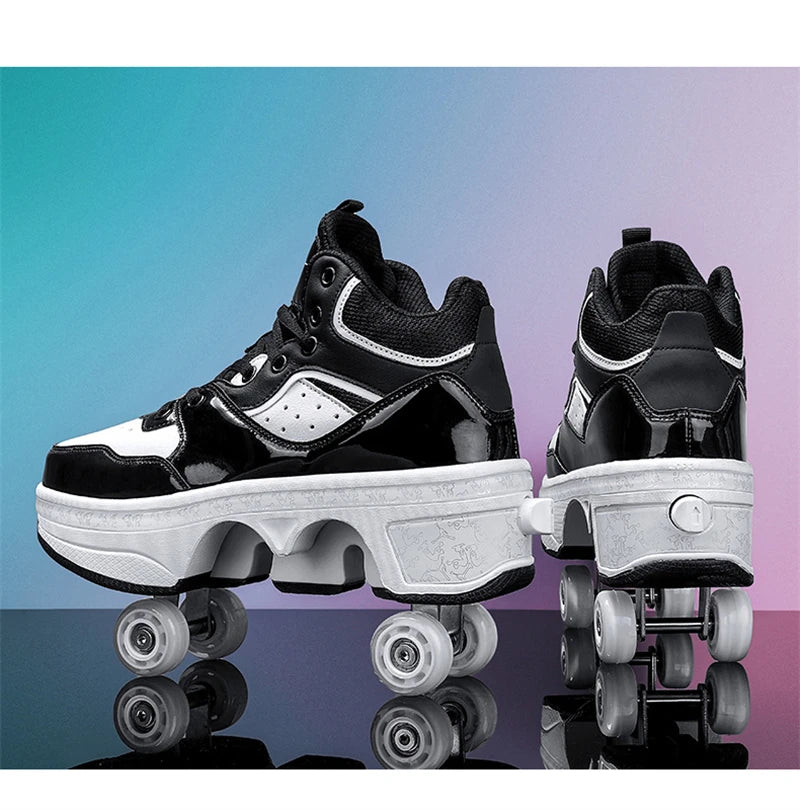 Parkour Shoes 4 Wheels Deformation Roller Skating Shoes Kids Adults Unisex Sneakers Street Urban Fitness FSK Quad Skating Shoes