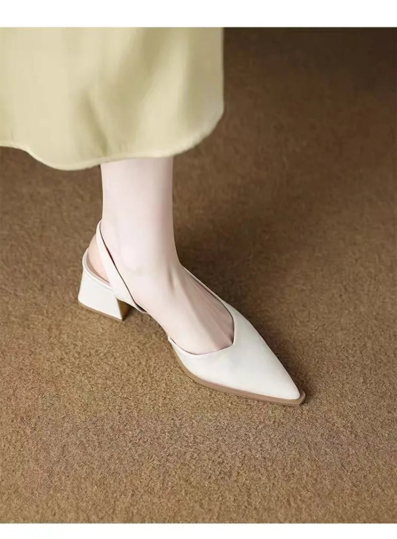 High Heels Sandals Woman Pointed Toe Heeled Shoes Shallow 2025 Summer Trend Loafers Slingback Shoes Elegant Dress Pumps Mujer