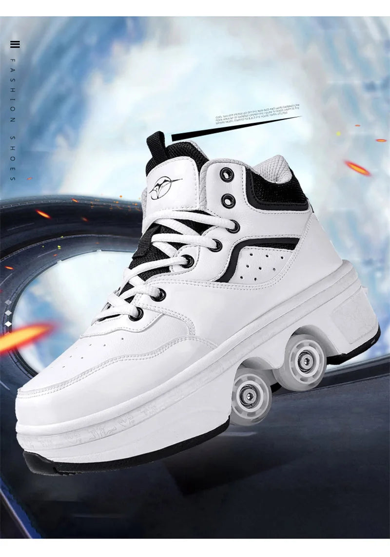 Parkour Shoes 4 Wheels Deformation Roller Skating Shoes Kids Adults Unisex Sneakers Street Urban Fitness FSK Quad Skating Shoes