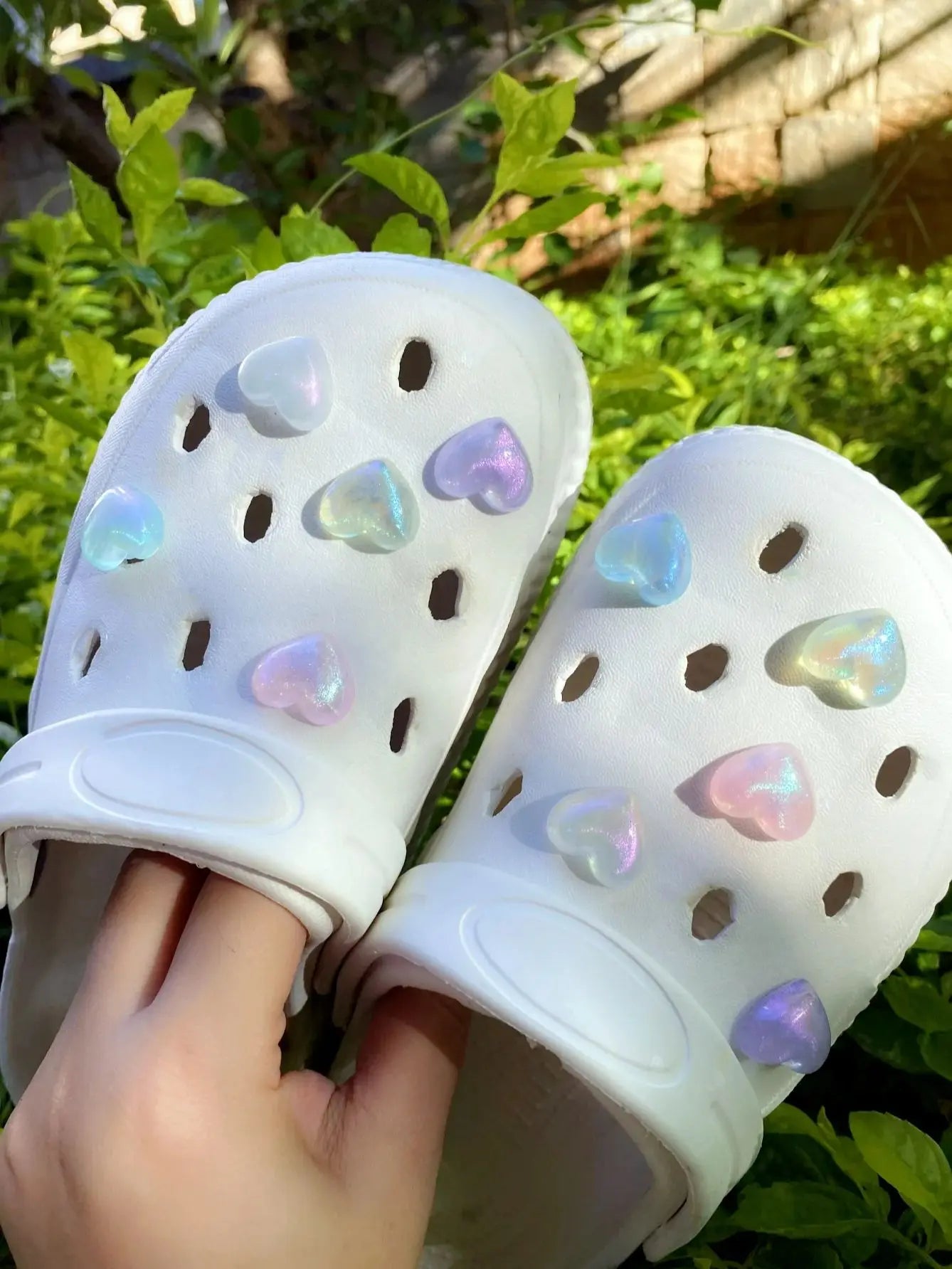 10pcs Set Heart Shaped Shoe Decoration With Hole, Detachable Flower Garden Shoe DIY Decorative Buckle
