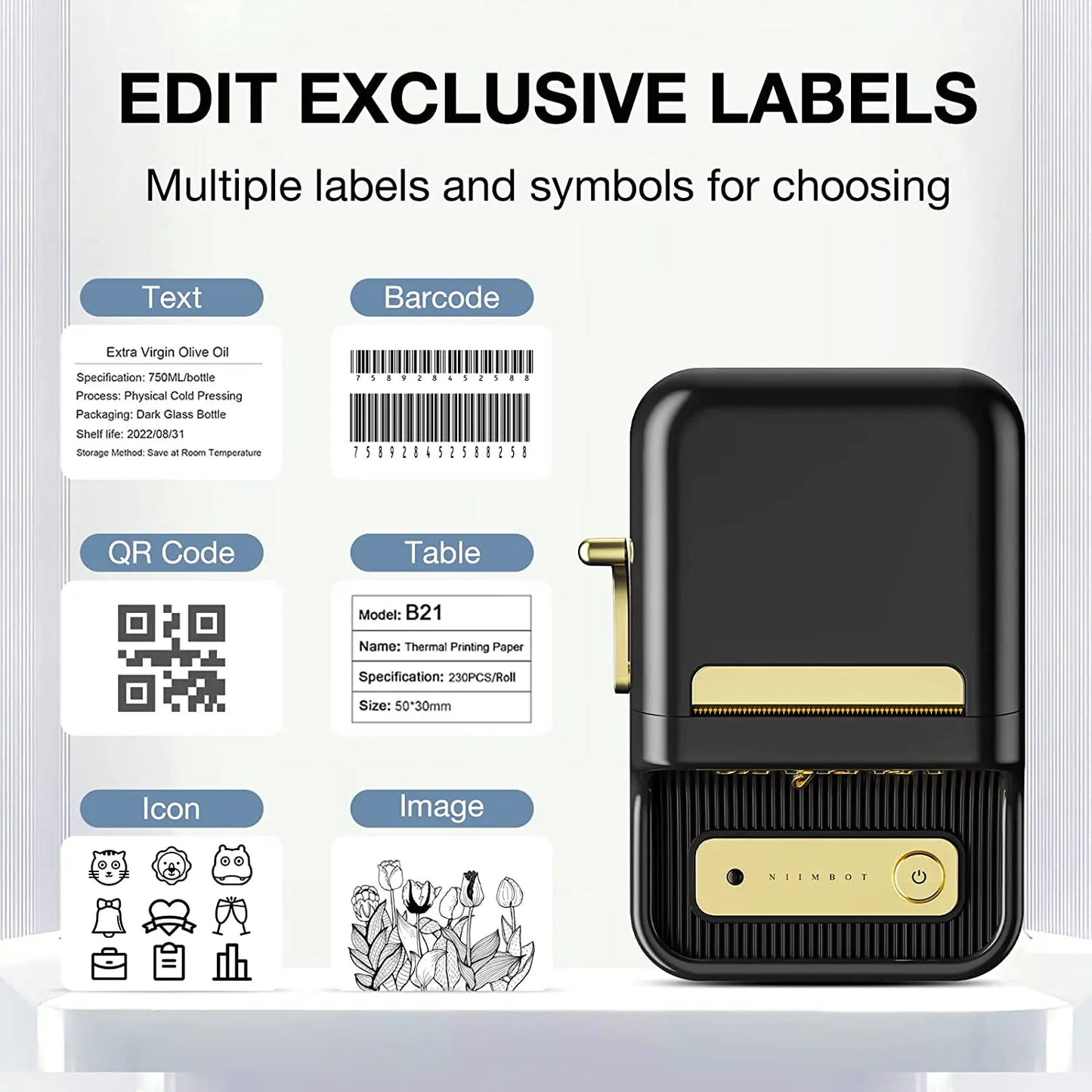 NIIMBOT B21 Label Printer Portable Wir-eless Bluetooth Thermal Label Maker Sticker Printer Label paper