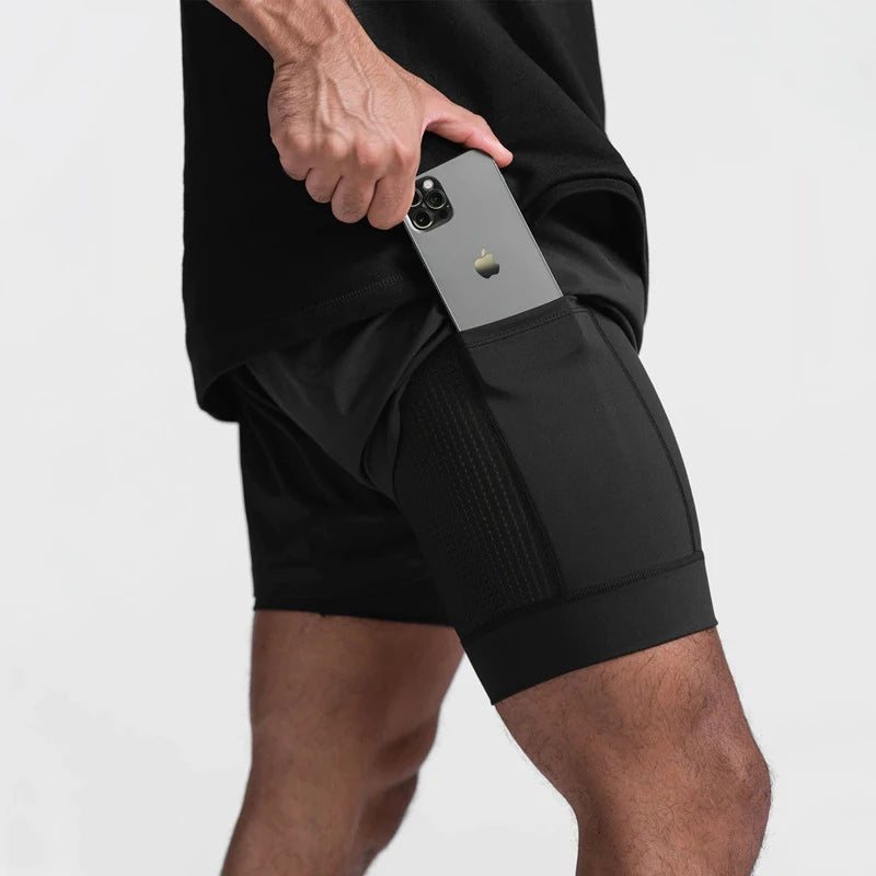 Men's 2-in-1 Running Shorts Quick Dry Gym Sports Shorts Double Layer Breathable Beach Fitness Inner Lining Summer 2025