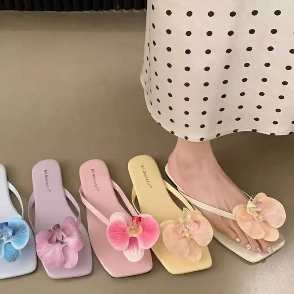 Casual Sweet Butterfly Orchid Slipper Elegant Summer Flower Flip Flops Out Wear Vacation Women's Sandals Outdoor