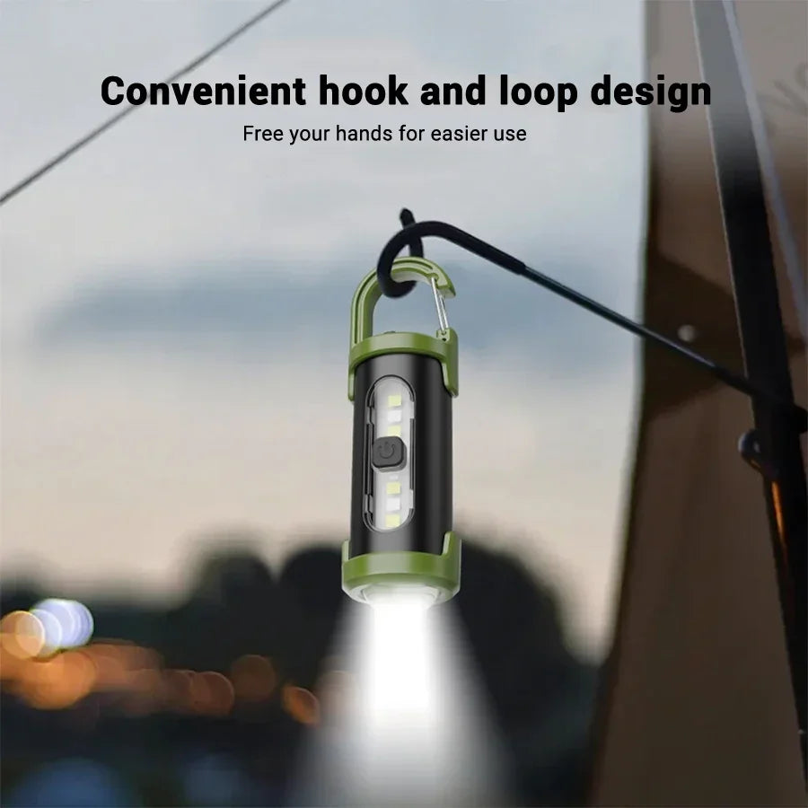 Mini Keychain Flashlight Rechargeable Pocket COB Working Light Outdoor Hook Emergency Warning Light for Camping Walking Hiking