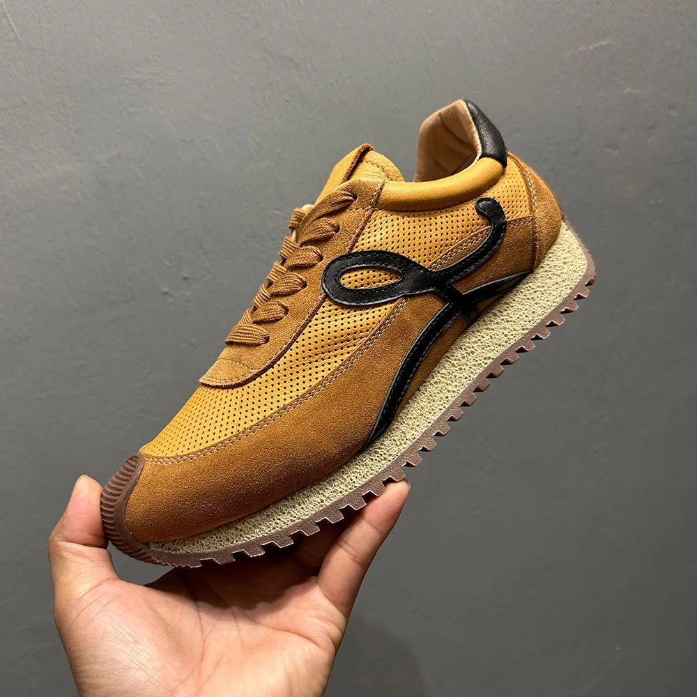 QHCCID Handmade Cowhide Breathable Shoes Sneakers Training Soft Sole Shoes