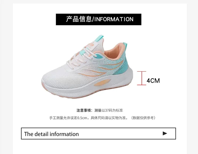 Spring Women New Mesh Lightweight Sports Breath Lace Up Fitness Comfortable Thick Soled Casual Running Shoes Tenis Masculino